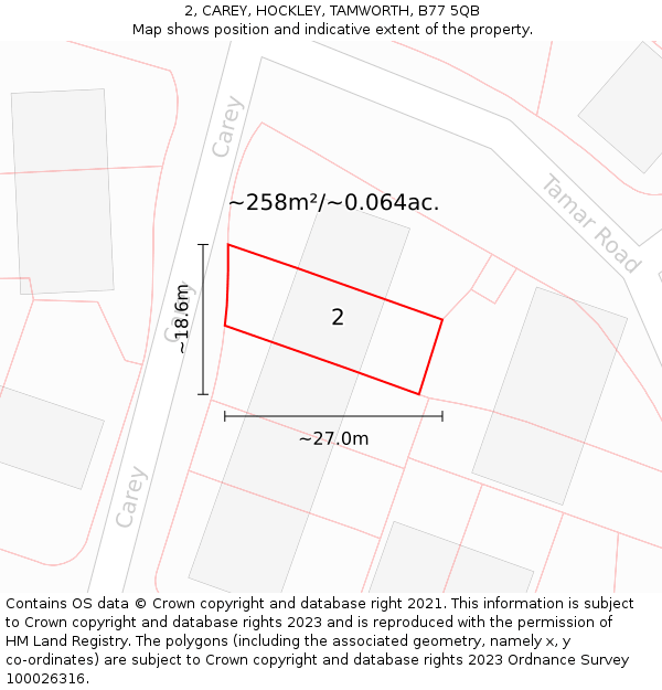 2, CAREY, HOCKLEY, TAMWORTH, B77 5QB: Plot and title map