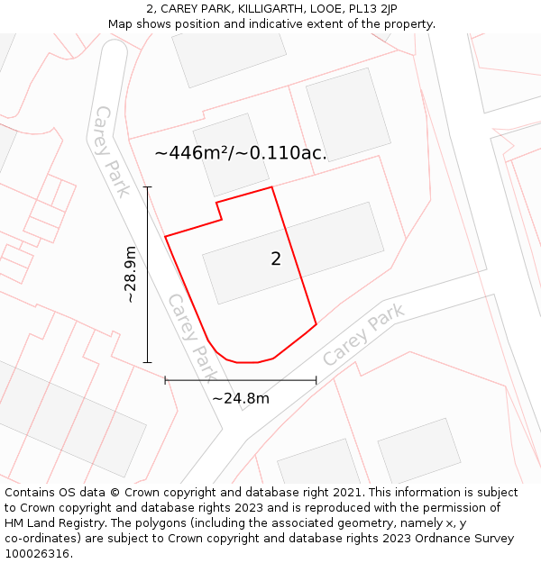 2, CAREY PARK, KILLIGARTH, LOOE, PL13 2JP: Plot and title map