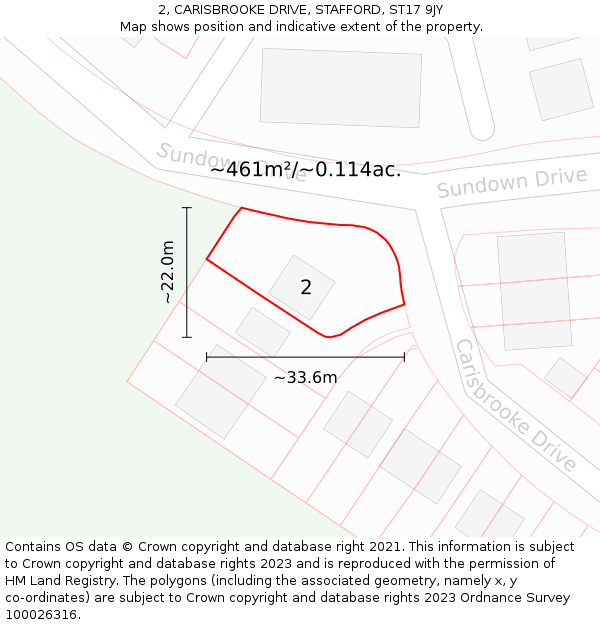2, CARISBROOKE DRIVE, STAFFORD, ST17 9JY: Plot and title map