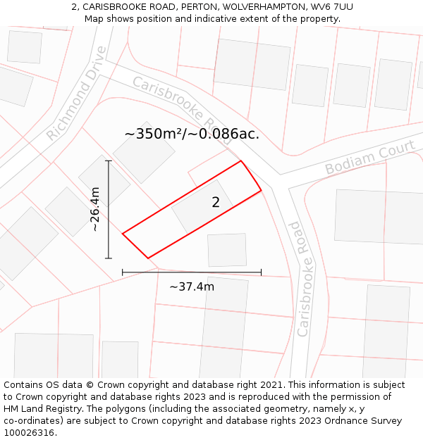 2, CARISBROOKE ROAD, PERTON, WOLVERHAMPTON, WV6 7UU: Plot and title map