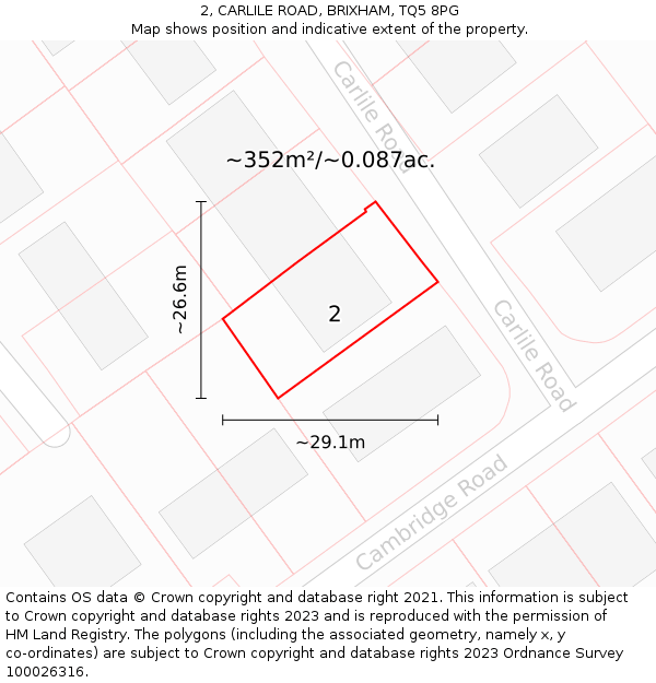 2, CARLILE ROAD, BRIXHAM, TQ5 8PG: Plot and title map