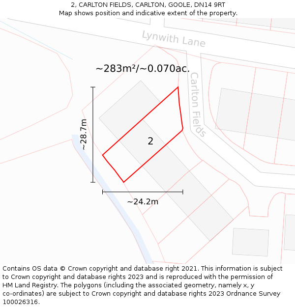 2, CARLTON FIELDS, CARLTON, GOOLE, DN14 9RT: Plot and title map