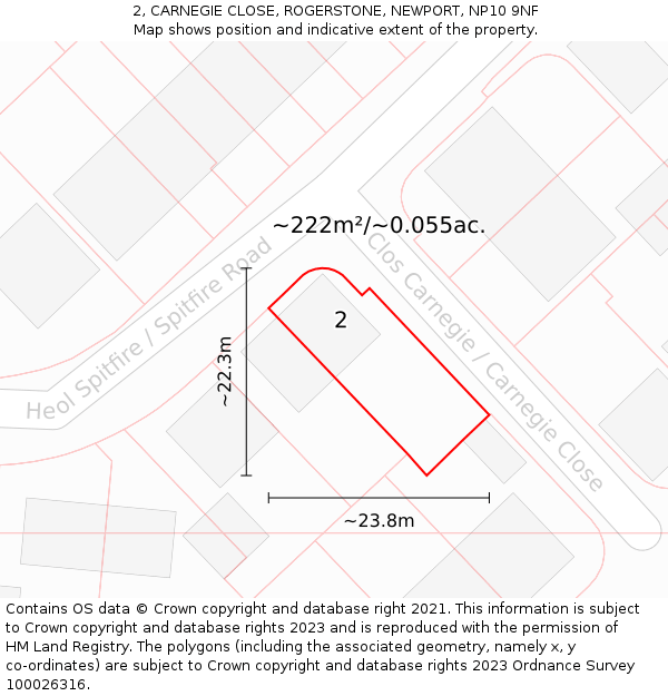 2, CARNEGIE CLOSE, ROGERSTONE, NEWPORT, NP10 9NF: Plot and title map
