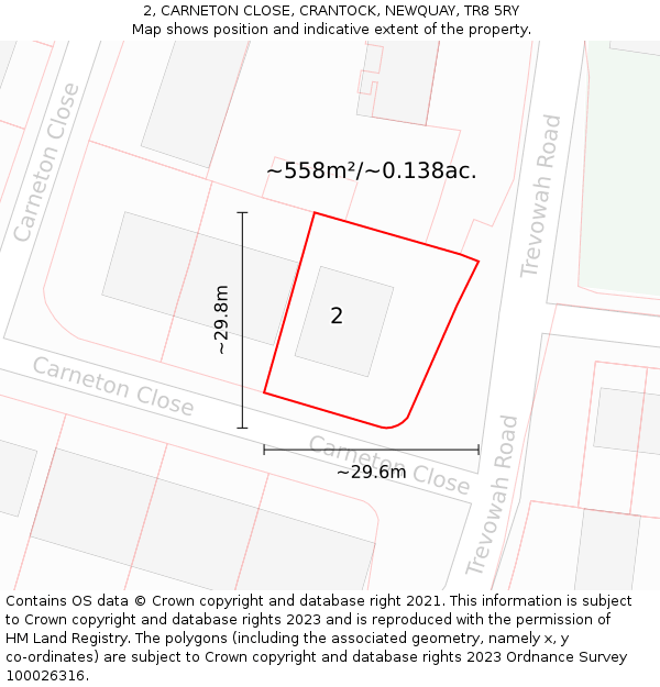 2, CARNETON CLOSE, CRANTOCK, NEWQUAY, TR8 5RY: Plot and title map