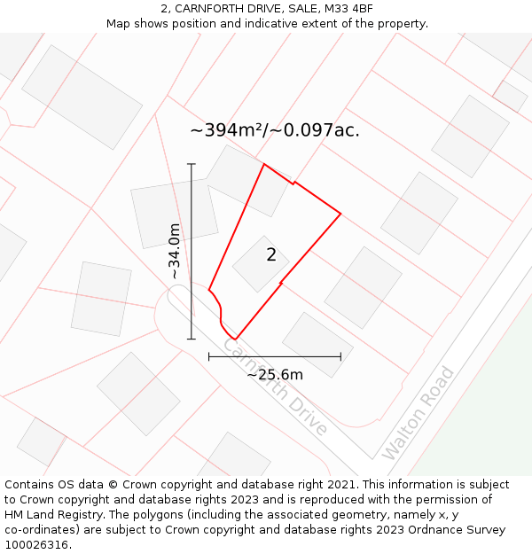2, CARNFORTH DRIVE, SALE, M33 4BF: Plot and title map