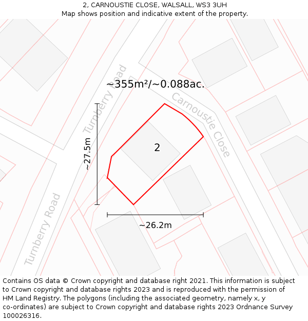 2, CARNOUSTIE CLOSE, WALSALL, WS3 3UH: Plot and title map