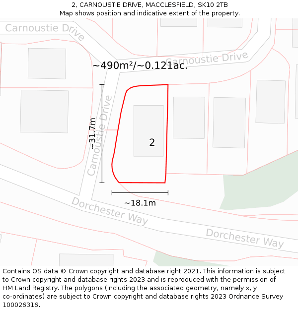 2, CARNOUSTIE DRIVE, MACCLESFIELD, SK10 2TB: Plot and title map