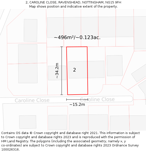 2, CAROLINE CLOSE, RAVENSHEAD, NOTTINGHAM, NG15 9FH: Plot and title map