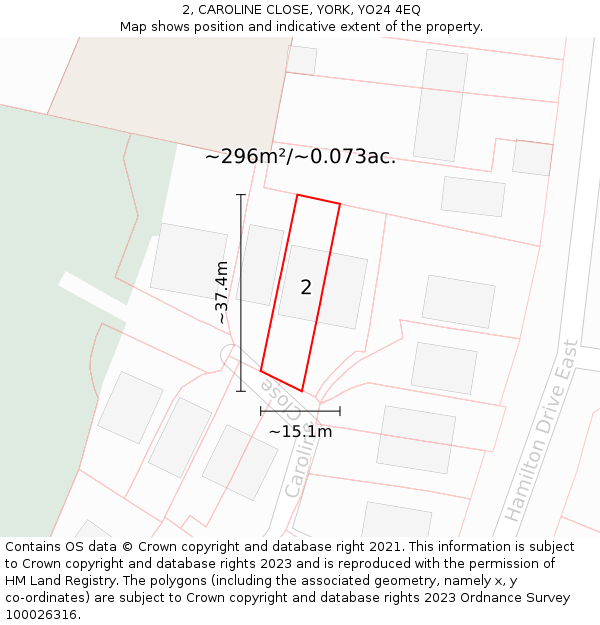 2, CAROLINE CLOSE, YORK, YO24 4EQ: Plot and title map