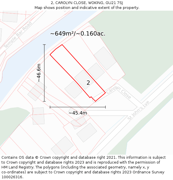 2, CAROLYN CLOSE, WOKING, GU21 7SJ: Plot and title map