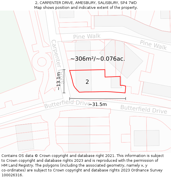 2, CARPENTER DRIVE, AMESBURY, SALISBURY, SP4 7WD: Plot and title map