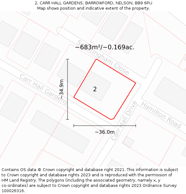 2, CARR HALL GARDENS, BARROWFORD, NELSON, BB9 6PU: Plot and title map
