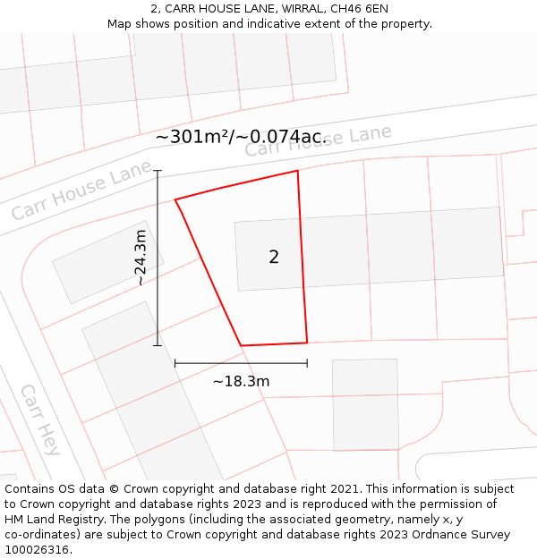 2, CARR HOUSE LANE, WIRRAL, CH46 6EN: Plot and title map