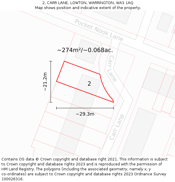 2, CARR LANE, LOWTON, WARRINGTON, WA3 1AQ: Plot and title map