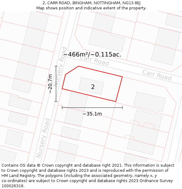 2, CARR ROAD, BINGHAM, NOTTINGHAM, NG13 8EJ: Plot and title map