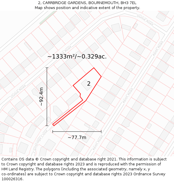 2, CARRBRIDGE GARDENS, BOURNEMOUTH, BH3 7EL: Plot and title map