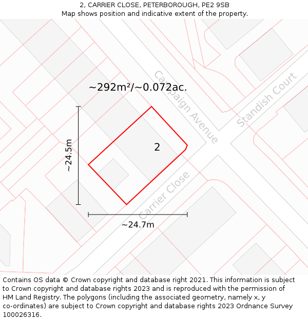 2, CARRIER CLOSE, PETERBOROUGH, PE2 9SB: Plot and title map