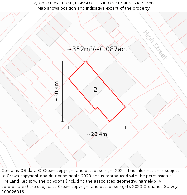 2, CARRIERS CLOSE, HANSLOPE, MILTON KEYNES, MK19 7AR: Plot and title map
