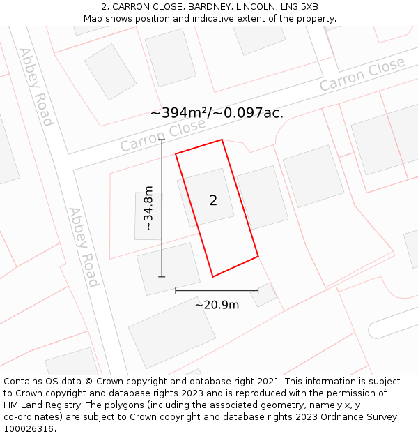 2, CARRON CLOSE, BARDNEY, LINCOLN, LN3 5XB: Plot and title map