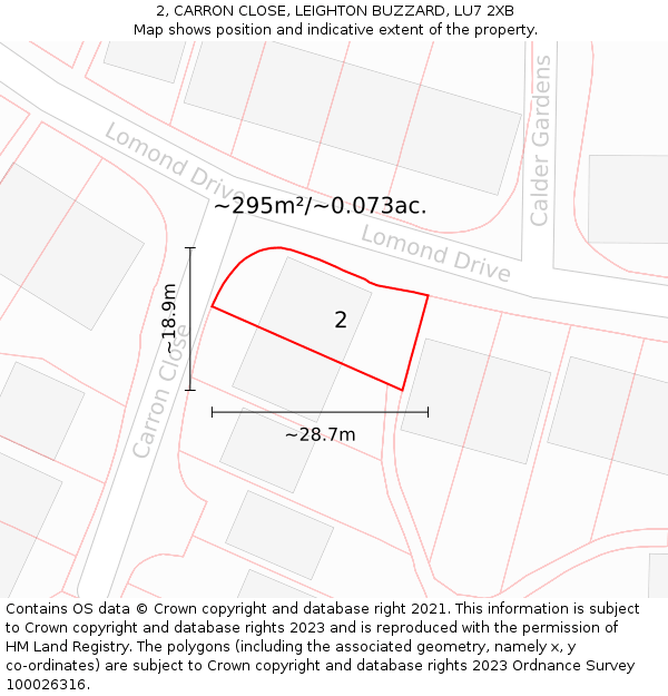 2, CARRON CLOSE, LEIGHTON BUZZARD, LU7 2XB: Plot and title map