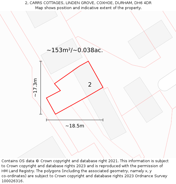2, CARRS COTTAGES, LINDEN GROVE, COXHOE, DURHAM, DH6 4DR: Plot and title map