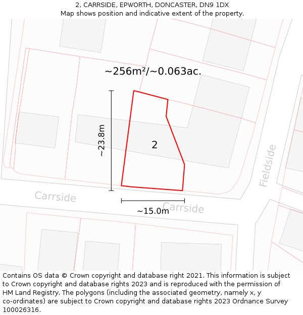 2, CARRSIDE, EPWORTH, DONCASTER, DN9 1DX: Plot and title map