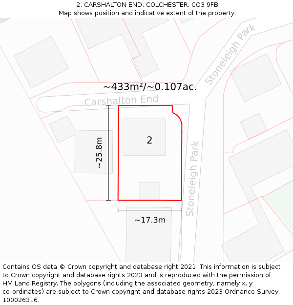 2, CARSHALTON END, COLCHESTER, CO3 9FB: Plot and title map