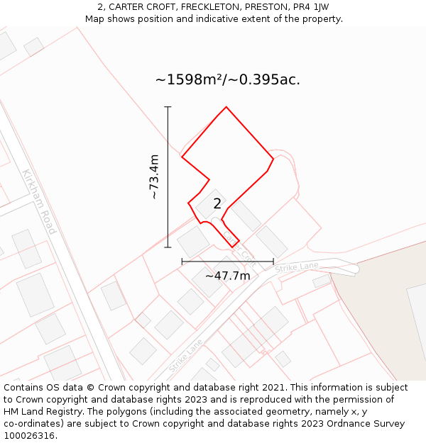 2, CARTER CROFT, FRECKLETON, PRESTON, PR4 1JW: Plot and title map