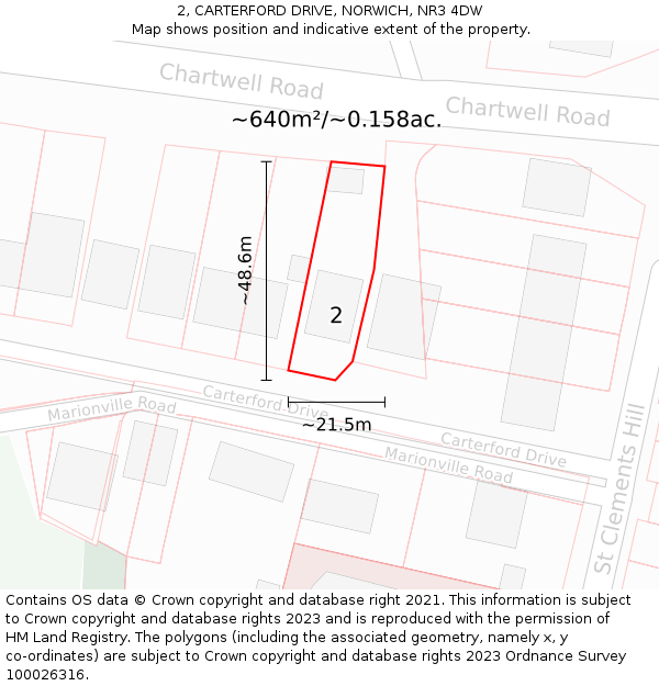 2, CARTERFORD DRIVE, NORWICH, NR3 4DW: Plot and title map