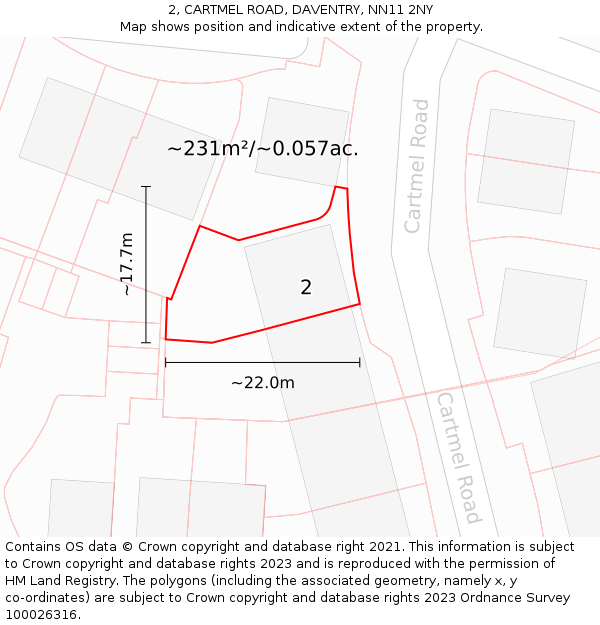 2, CARTMEL ROAD, DAVENTRY, NN11 2NY: Plot and title map