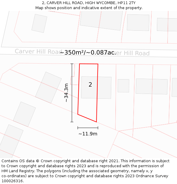 2, CARVER HILL ROAD, HIGH WYCOMBE, HP11 2TY: Plot and title map