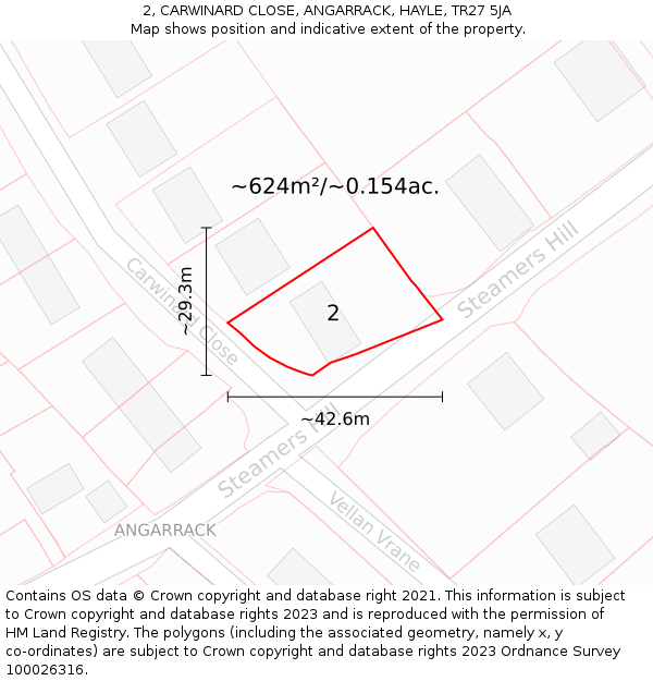 2, CARWINARD CLOSE, ANGARRACK, HAYLE, TR27 5JA: Plot and title map