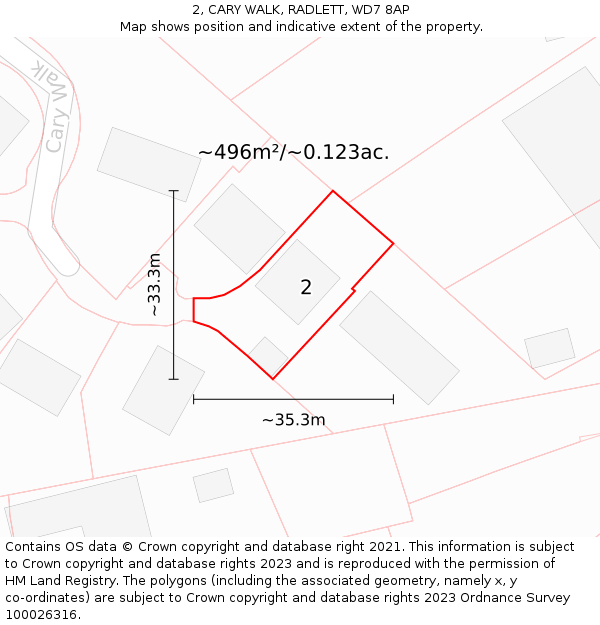2, CARY WALK, RADLETT, WD7 8AP: Plot and title map