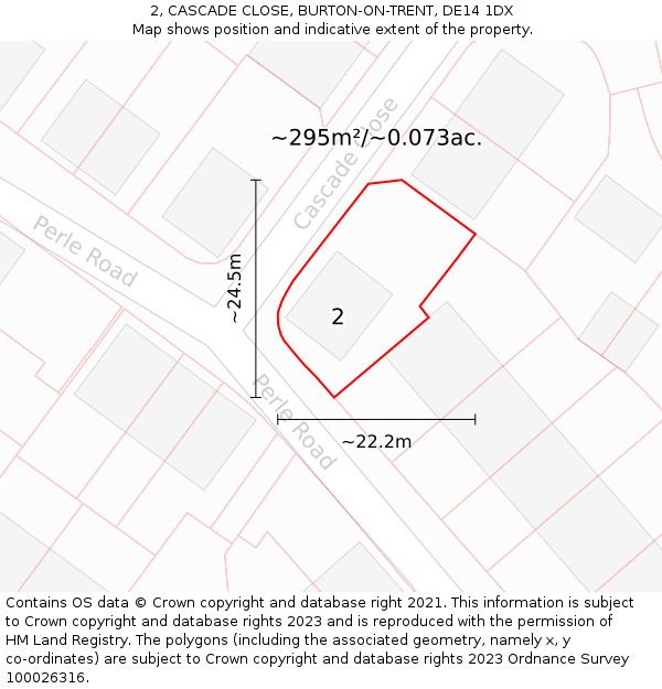 2, CASCADE CLOSE, BURTON-ON-TRENT, DE14 1DX: Plot and title map