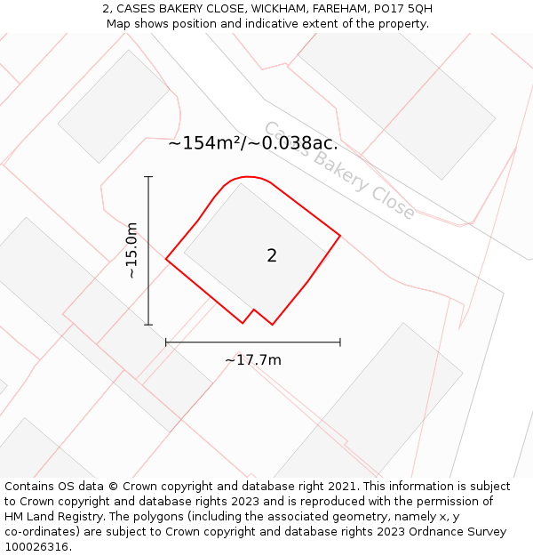 2, CASES BAKERY CLOSE, WICKHAM, FAREHAM, PO17 5QH: Plot and title map