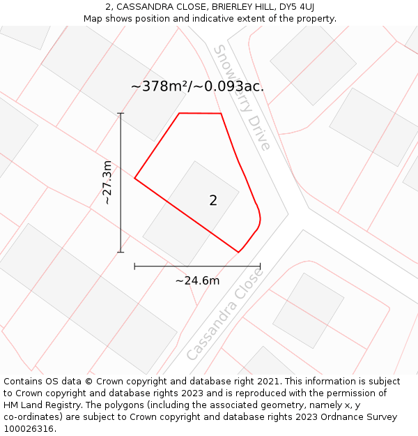 2, CASSANDRA CLOSE, BRIERLEY HILL, DY5 4UJ: Plot and title map