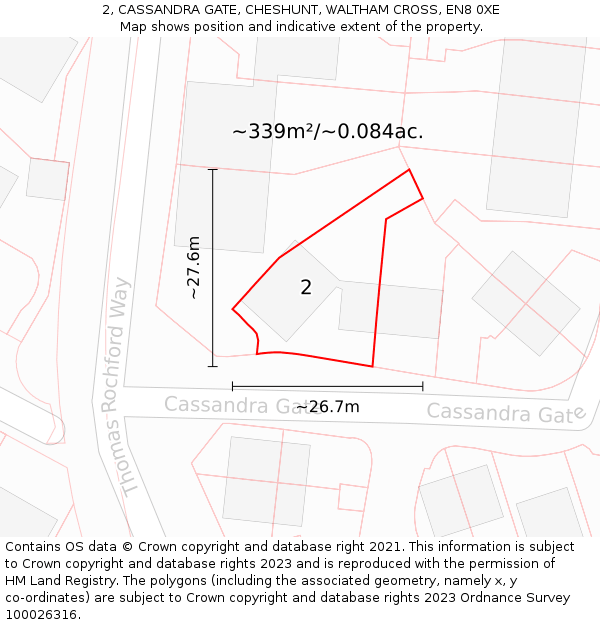 2, CASSANDRA GATE, CHESHUNT, WALTHAM CROSS, EN8 0XE: Plot and title map
