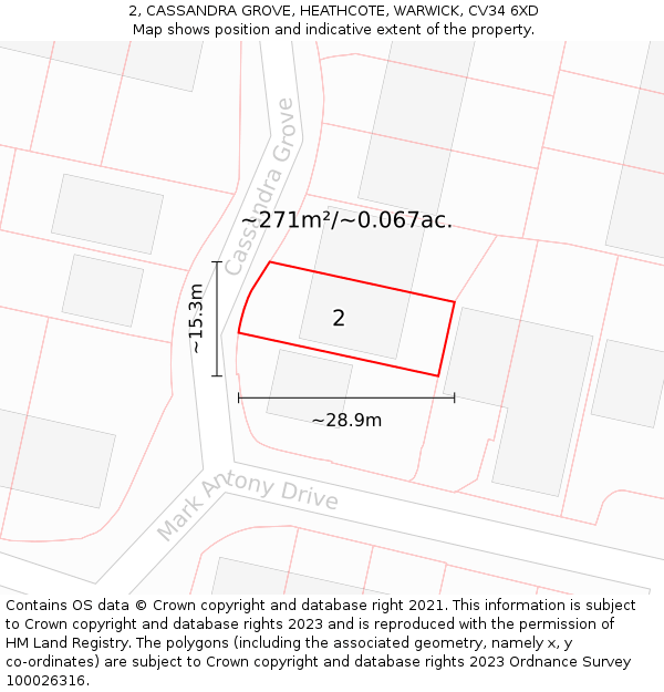 2, CASSANDRA GROVE, HEATHCOTE, WARWICK, CV34 6XD: Plot and title map