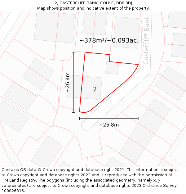 2, CASTERCLIFF BANK, COLNE, BB8 8DJ: Plot and title map