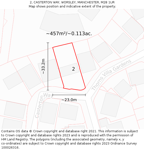 2, CASTERTON WAY, WORSLEY, MANCHESTER, M28 1UR: Plot and title map