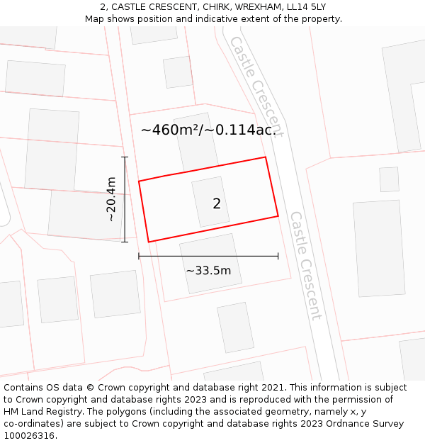 2, CASTLE CRESCENT, CHIRK, WREXHAM, LL14 5LY: Plot and title map