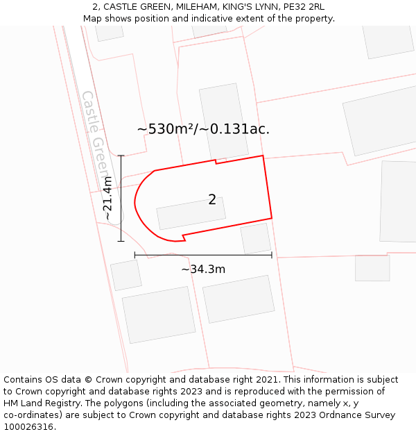 2, CASTLE GREEN, MILEHAM, KING'S LYNN, PE32 2RL: Plot and title map