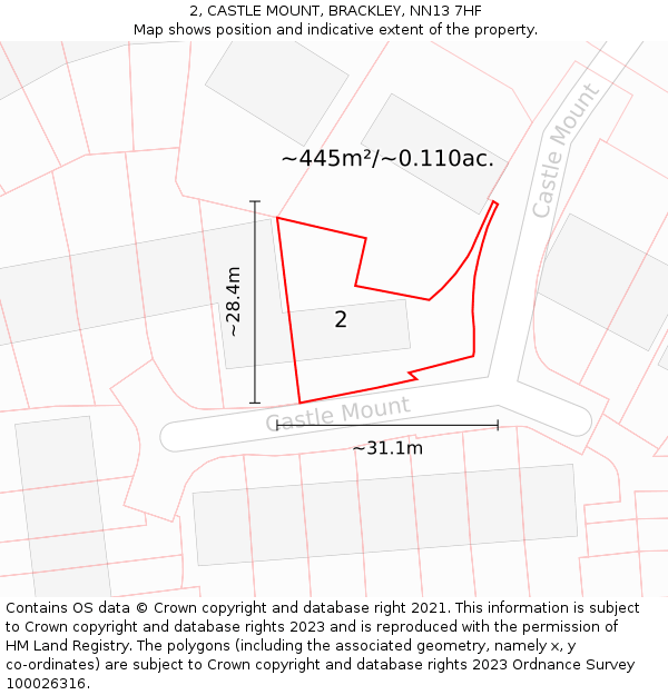2, CASTLE MOUNT, BRACKLEY, NN13 7HF: Plot and title map