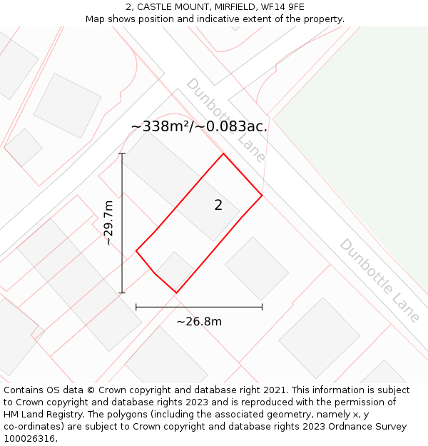 2, CASTLE MOUNT, MIRFIELD, WF14 9FE: Plot and title map
