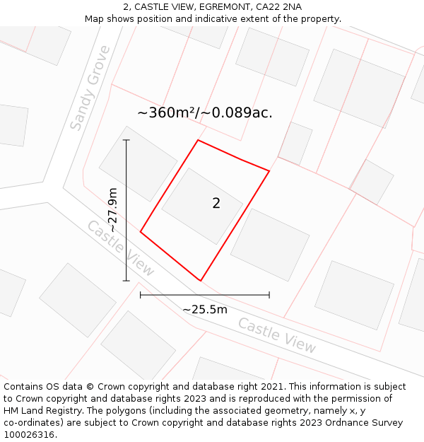 2, CASTLE VIEW, EGREMONT, CA22 2NA: Plot and title map