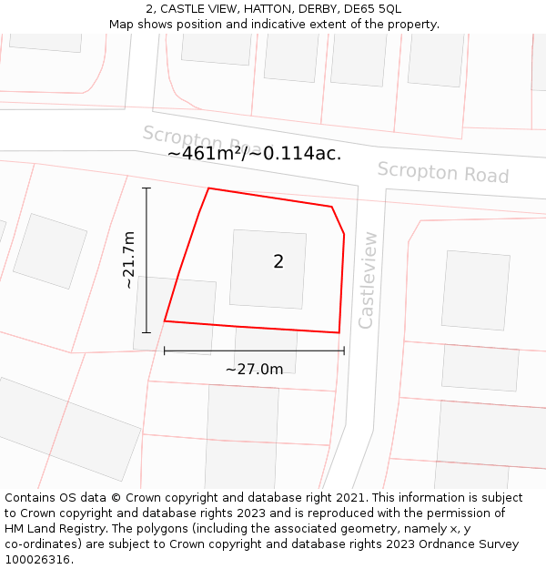 2, CASTLE VIEW, HATTON, DERBY, DE65 5QL: Plot and title map