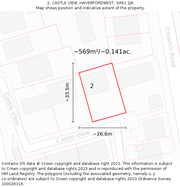 2, CASTLE VIEW, HAVERFORDWEST, SA61 2JA: Plot and title map