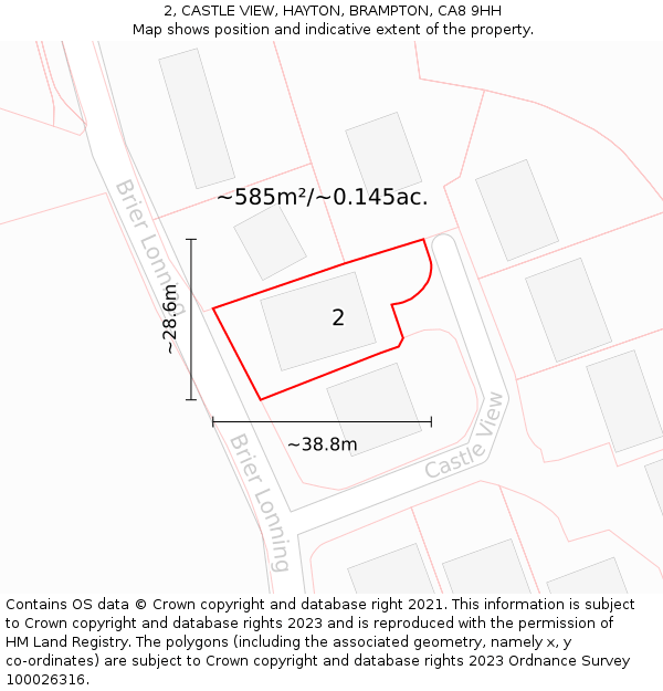 2, CASTLE VIEW, HAYTON, BRAMPTON, CA8 9HH: Plot and title map
