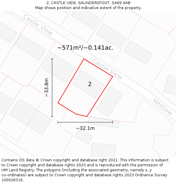 2, CASTLE VIEW, SAUNDERSFOOT, SA69 9AB: Plot and title map