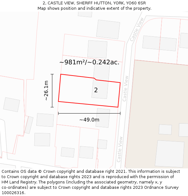 2, CASTLE VIEW, SHERIFF HUTTON, YORK, YO60 6SR: Plot and title map